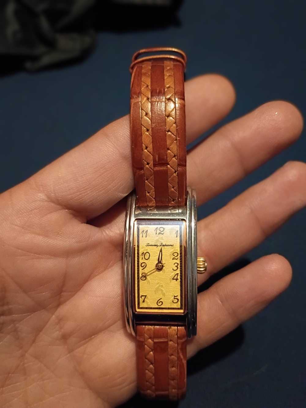 Tommy Bahama Two-Tone Gold Dial Watch with Brown Woven Leather Strap